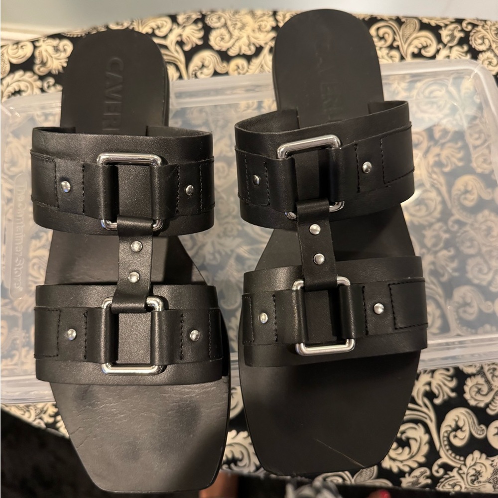 Caverly Black Leather Slide Sandal